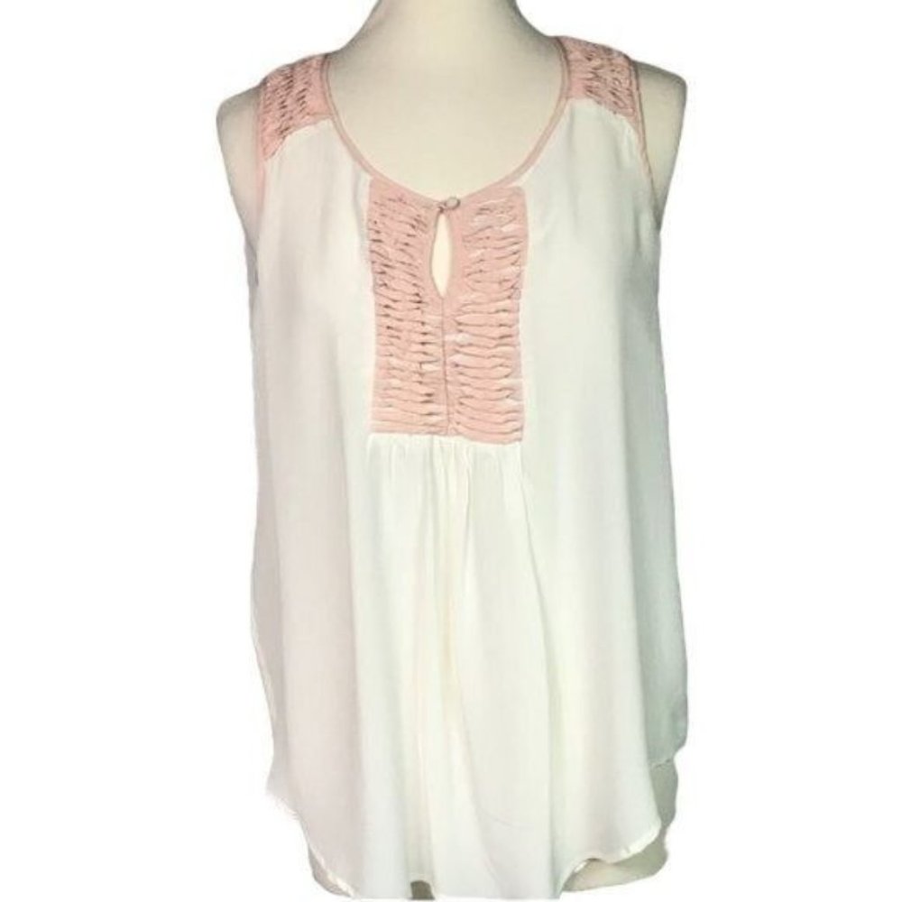Anthropologie Meadow Rue L silk tank cream pink